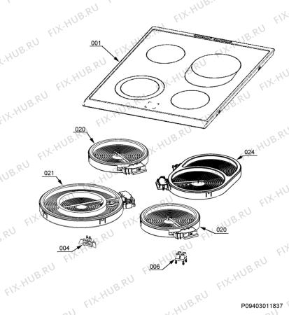 Взрыв-схема плиты (духовки) Electrolux EKC954508X - Схема узла Hob